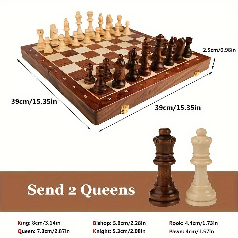 Sophisticated handmade durable wooden chess set for the table