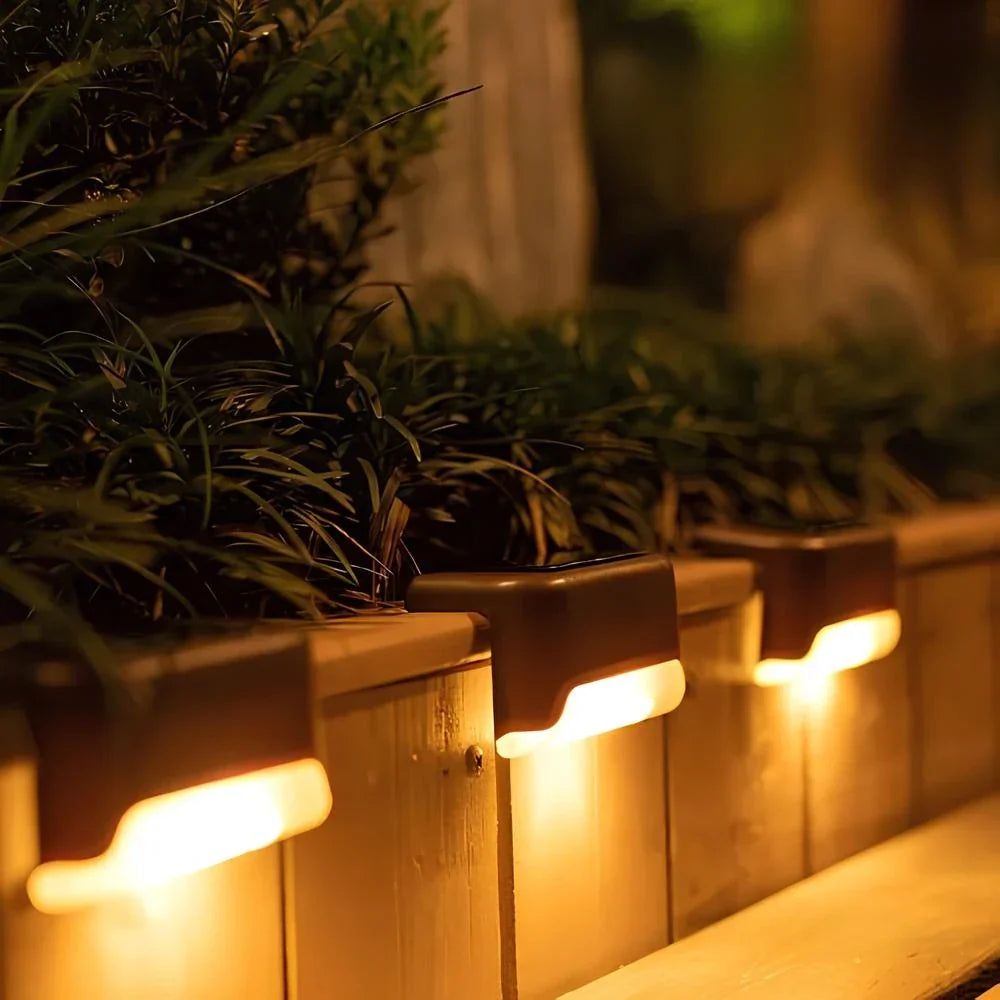 Solar-powered LED stair lighting with automatic outdoor illumination