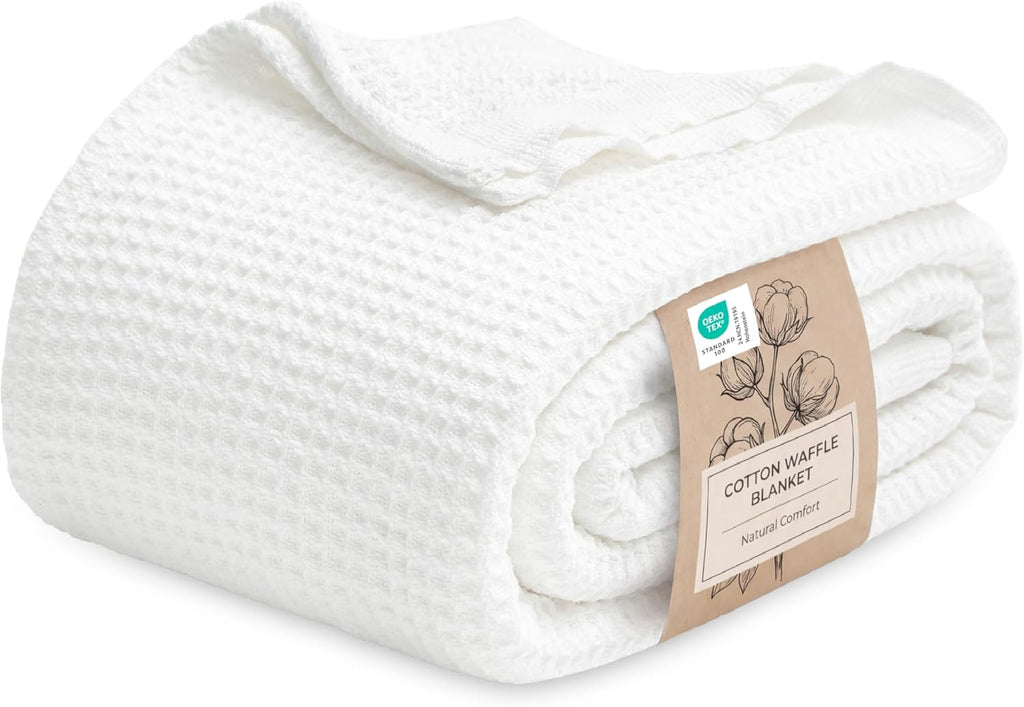 Cozy Haven | 100% Cotton Queen Blanket with Cooling Waffle Weave | Soft & Breathable for Summer Comfort