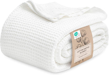 Cotton Waffle Blanket – 100% Long-Staple Cotton Throw & Bed Blanket, 6 Sizes, 17 Colours