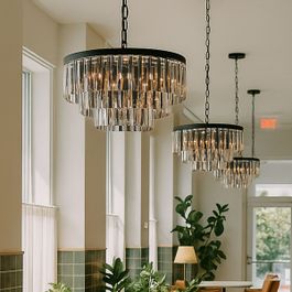 Modern Chandelier Black with Smoke Glass 9-Lights - Amel
