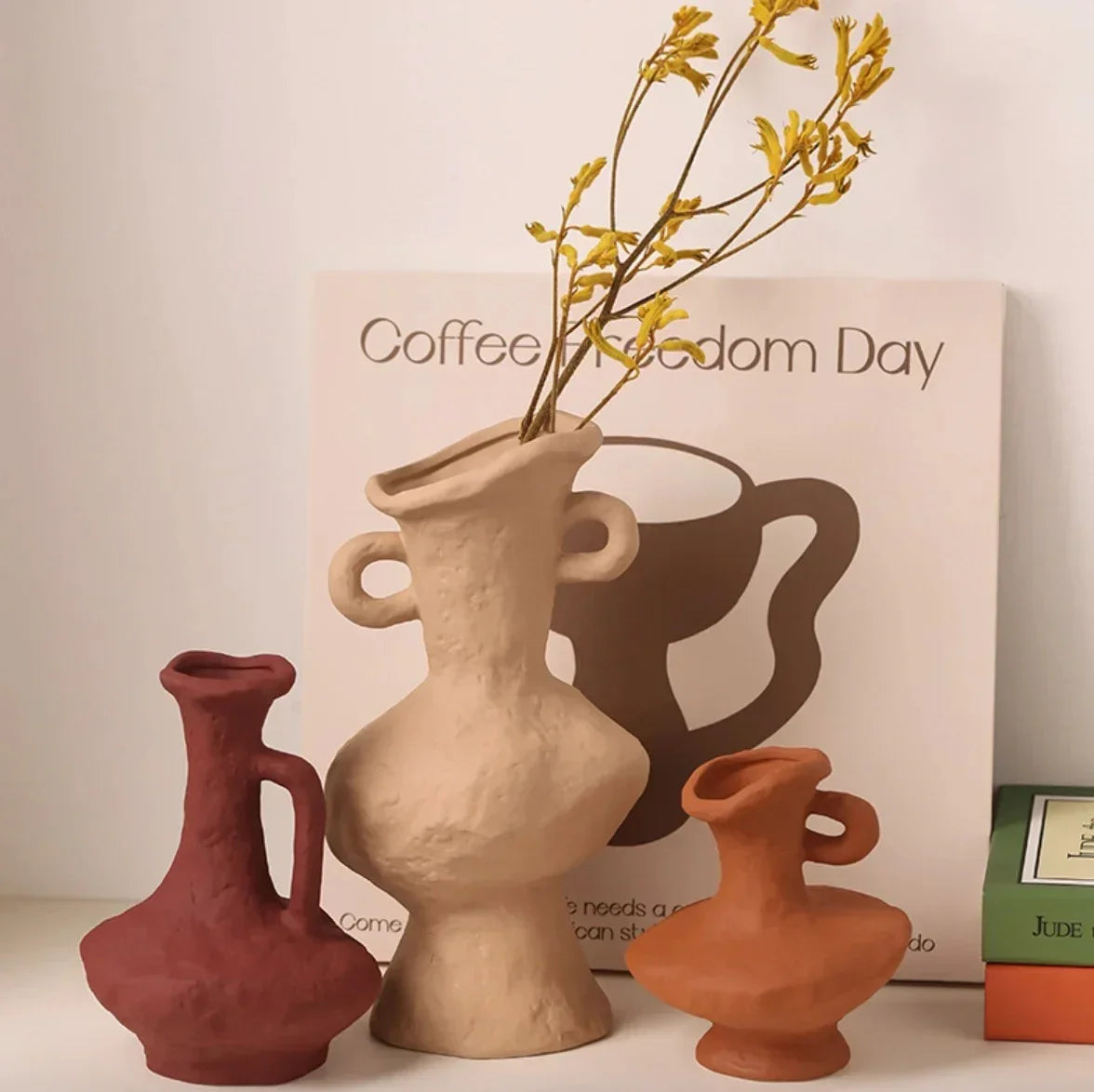 Decorative vase with organic texture, sculptural table ornament