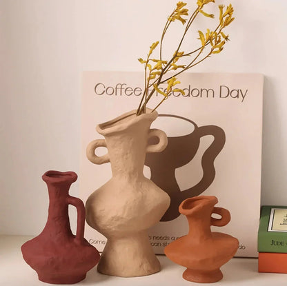 Textured Sculptural Vase – Decorative Table Vase, Burgundy, Grey, Beige, Terracotta or Set of 3