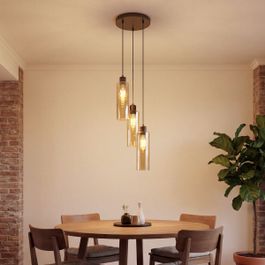 Hotel Chic Pendant Lamp Dark Bronze with Amber Glass 3-Lights - Stavelot
