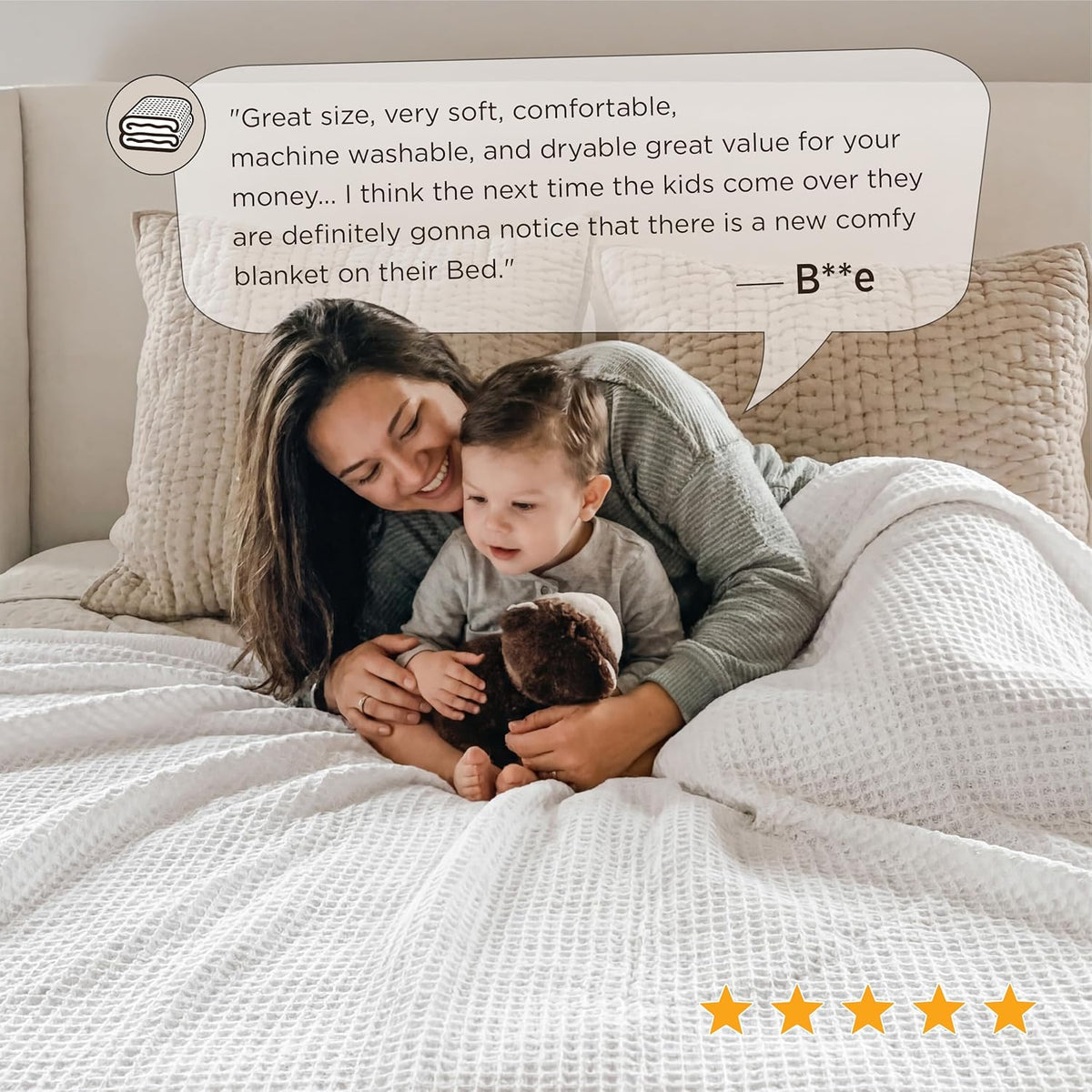 Cozy Haven | 100% Cotton Queen Blanket with Cooling Waffle Weave | Soft & Breathable for Summer Comfort