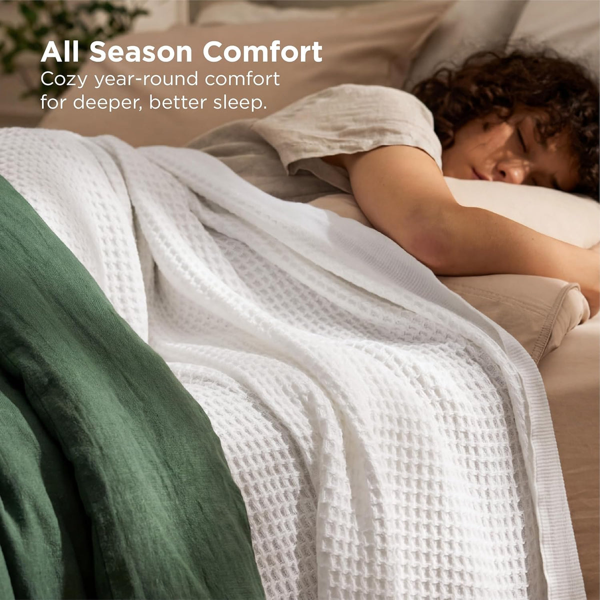 Cozy Haven | 100% Cotton Queen Blanket with Cooling Waffle Weave | Soft & Breathable for Summer Comfort