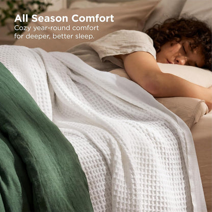 Cotton Waffle Blanket – 100% Long-Staple Cotton Throw & Bed Blanket, 6 Sizes, 17 Colours