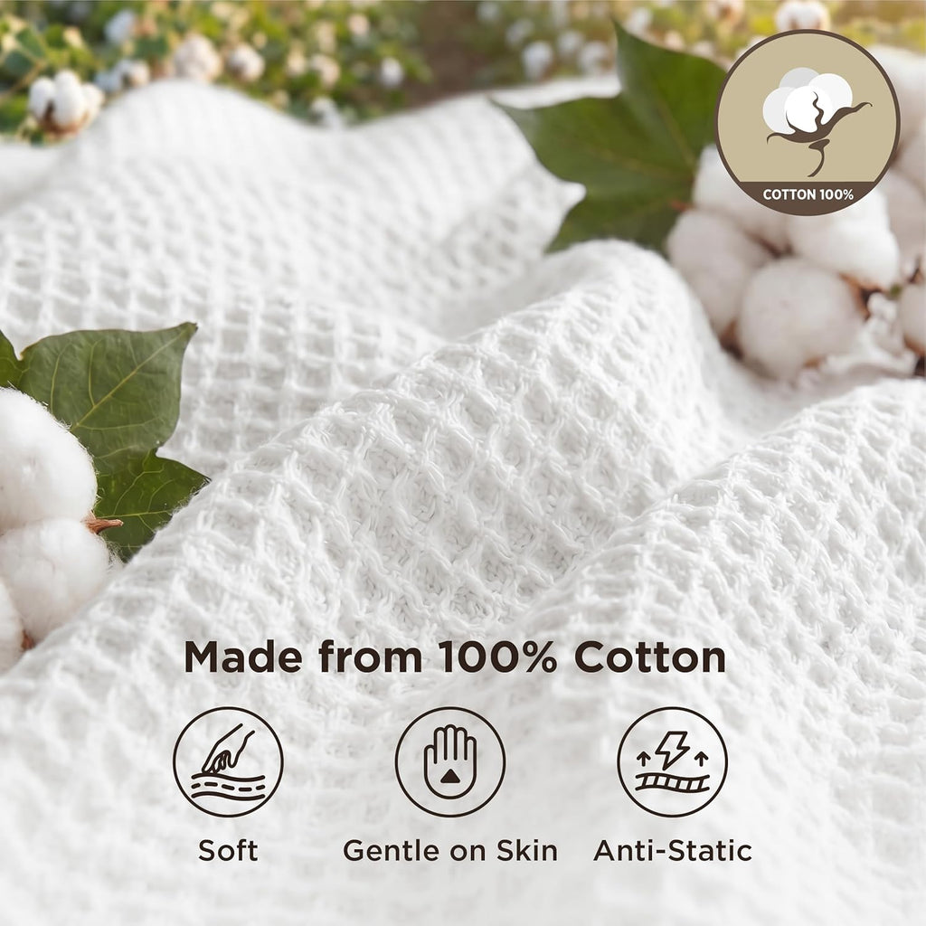 Cozy Haven | 100% Cotton Queen Blanket with Cooling Waffle Weave | Soft & Breathable for Summer Comfort