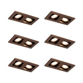 Double Recessed Spotlights – Set of 6 Rectangular Dark Bronze, 2 Adjustable Heads Each
