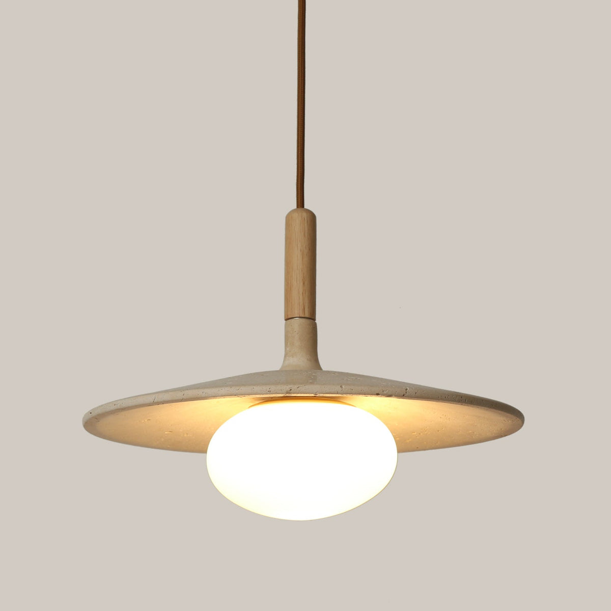 Wood and Stone Pendant Light - Japandi Ceiling Lamp