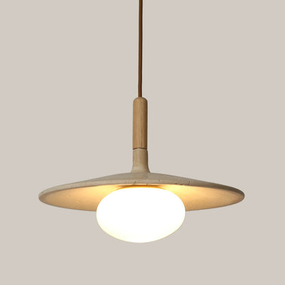 Wood and Stone Pendant Light - Japandi Ceiling Lamp
