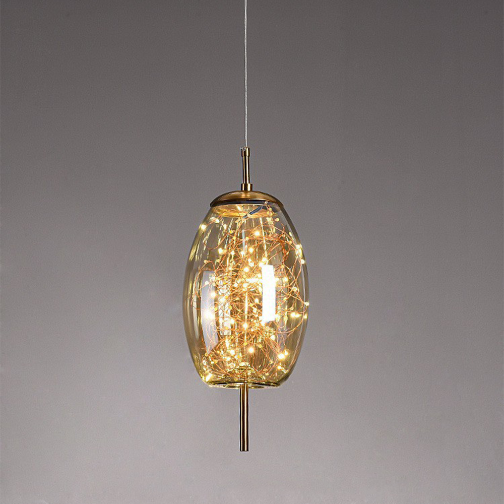 Smoked Glass Pendant Light – Amber or Grey Smoke LED Pendant, 4 Shapes, Adjustable Cord