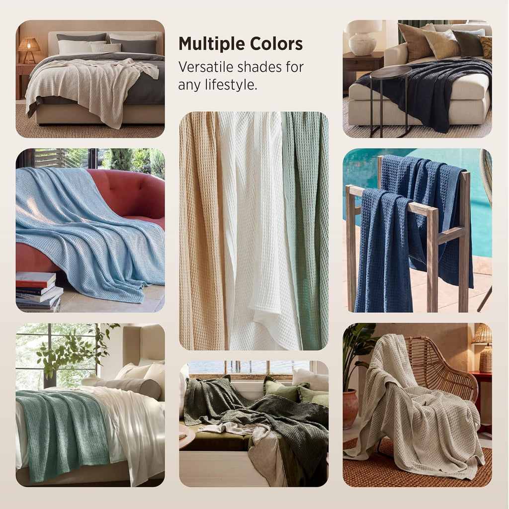 Cozy Haven | 100% Cotton Queen Blanket with Cooling Waffle Weave | Soft & Breathable for Summer Comfort