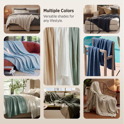 Cotton Waffle Blanket – 100% Long-Staple Cotton Throw & Bed Blanket, 6 Sizes, 17 Colours