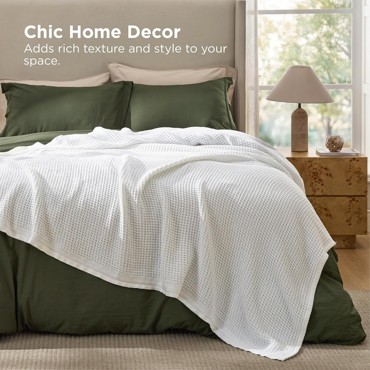Cozy Haven | 100% Cotton Queen Blanket with Cooling Waffle Weave | Soft & Breathable for Summer Comfort