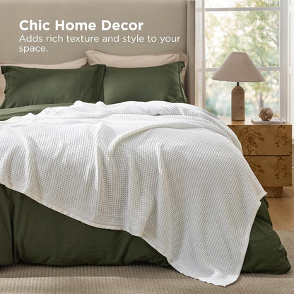 Cotton Waffle Blanket – 100% Long-Staple Cotton Throw & Bed Blanket, 6 Sizes, 17 Colours