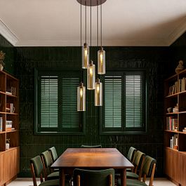 Hotel Chic Pendant Lamp Dark Bronze with Amber Glass 5-Lights - Stavelot