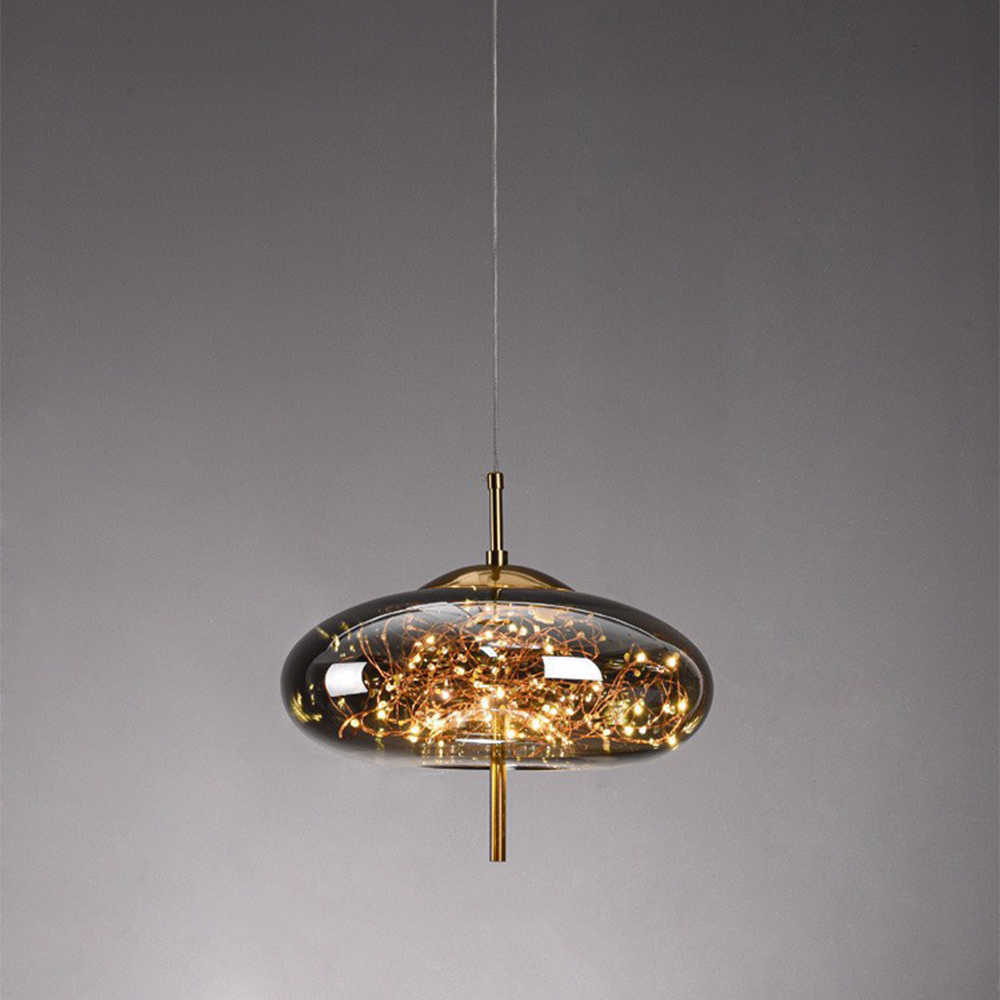 Smoked Glass Pendant Light – Amber or Grey Smoke LED Pendant, 4 Shapes, Adjustable Cord