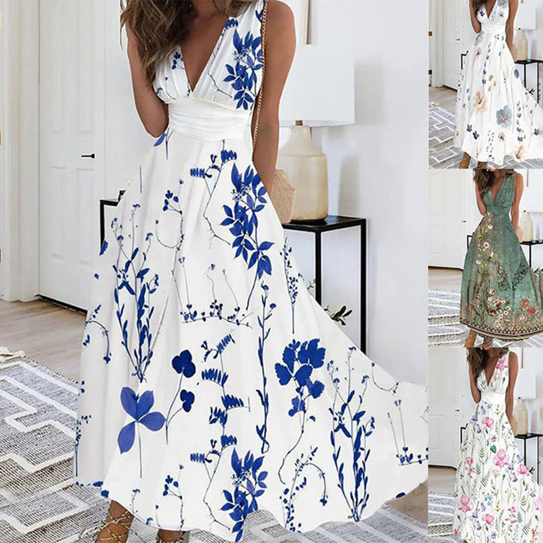 Women's Maxi Dress V-Neck Sleeveless Floral for Occasions