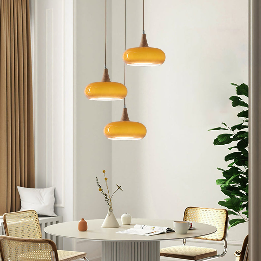 Practical cozy warm colorful glass pendant lamp for home interiors