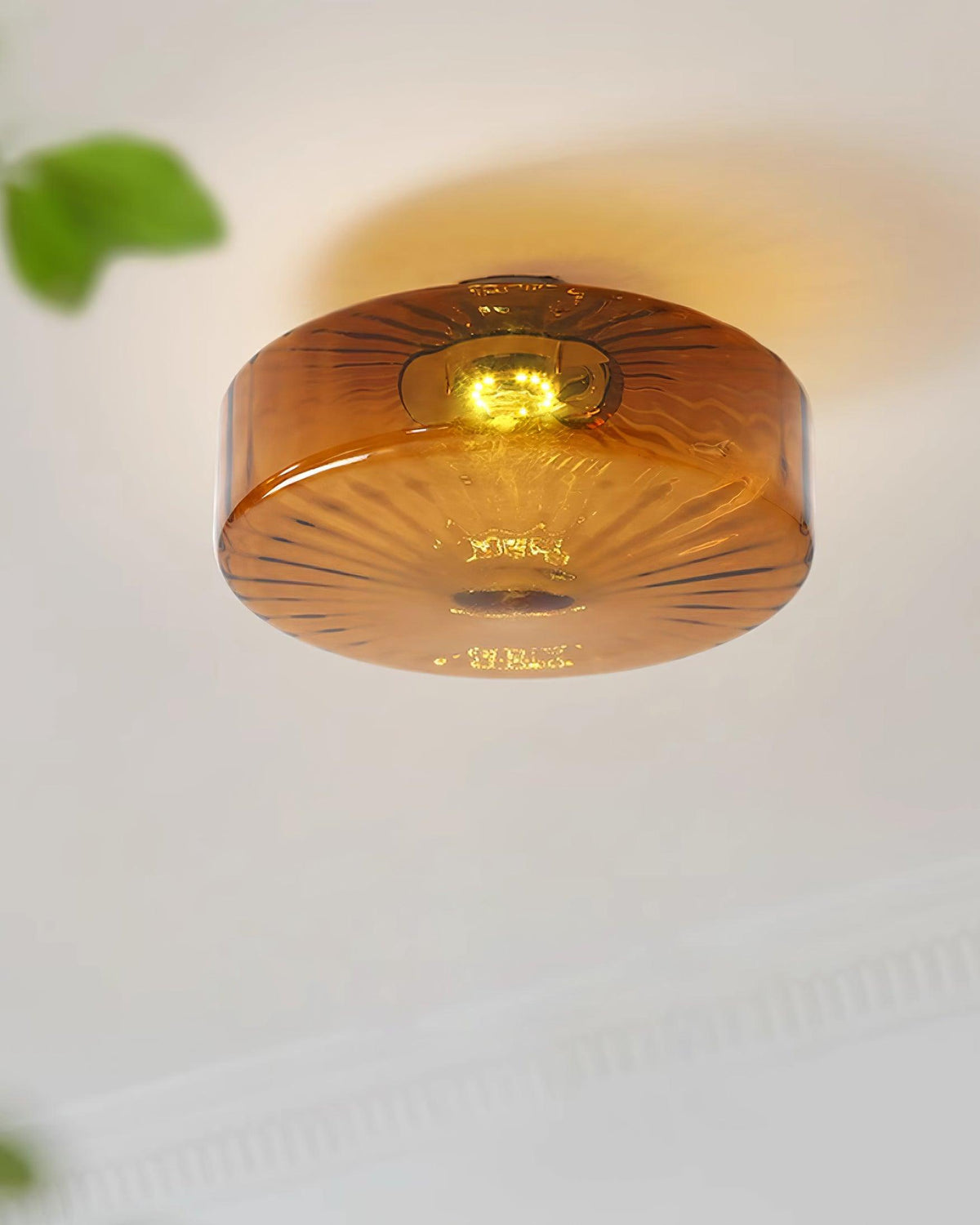 Amber Glass Ceiling Light – Mid-Century Flush Light, 20, 28 or 38cm, Chrome & Amber, Dimmable Option