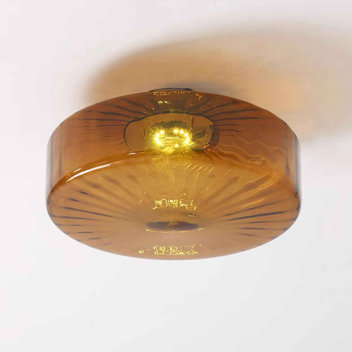 Amber Glass Ceiling Light – Mid-Century Flush Light, 20, 28 or 38cm, Chrome & Amber, Dimmable Option