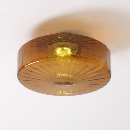 Amber Glass Ceiling Light – Mid-Century Flush Light, 20, 28 or 38cm, Chrome & Amber, Dimmable Option