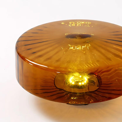Amber Glass Ceiling Light – Mid-Century Flush Light, 20, 28 or 38cm, Chrome & Amber, Dimmable Option