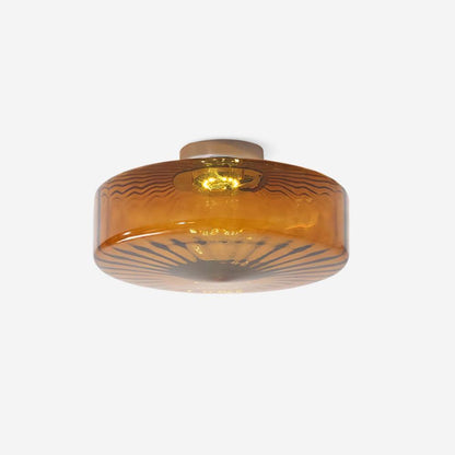 Amber Glass Ceiling Light – Mid-Century Flush Light, 20, 28 or 38cm, Chrome & Amber, Dimmable Option