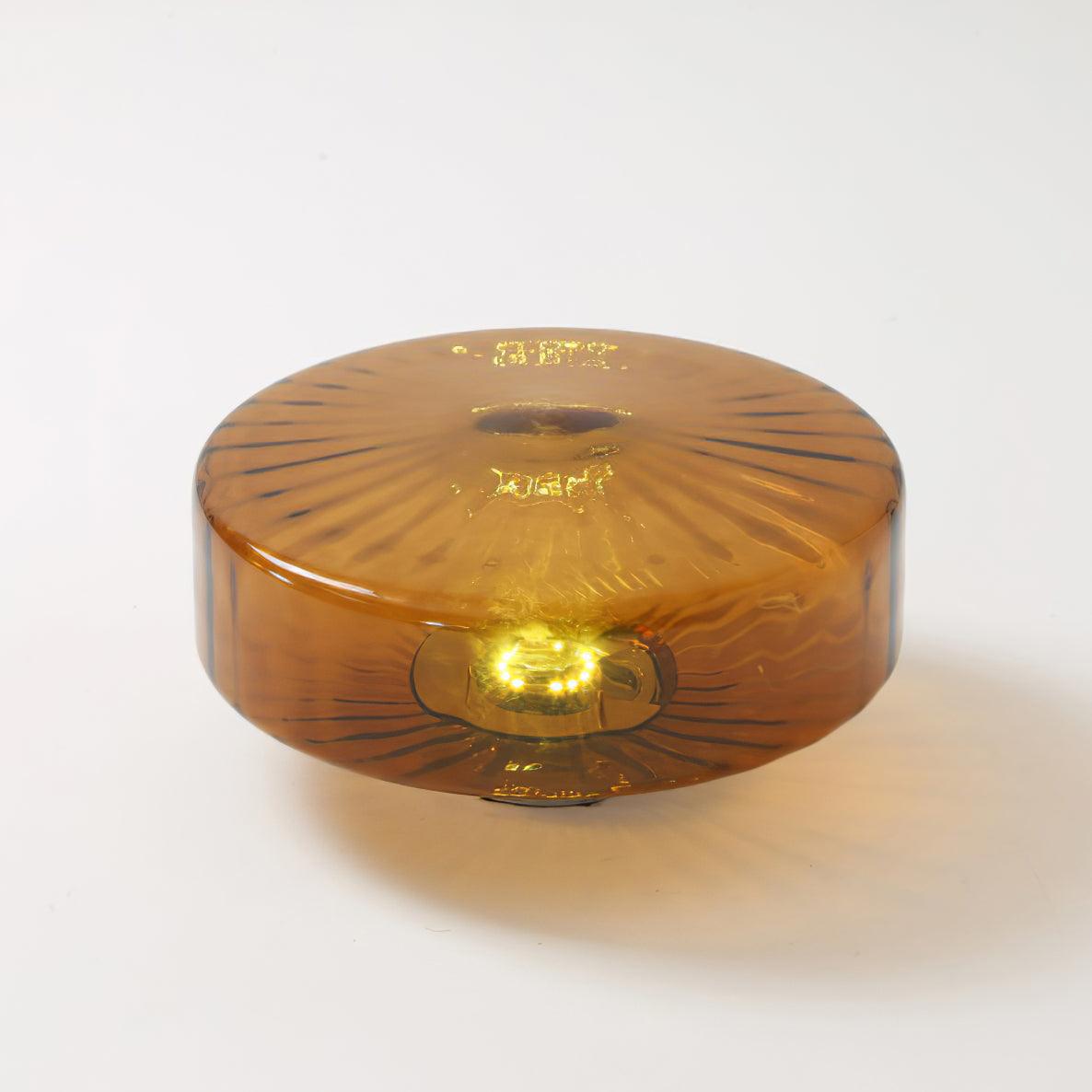 Amber Glass Ceiling Light – Mid-Century Flush Light, 20, 28 or 38cm, Chrome & Amber, Dimmable Option