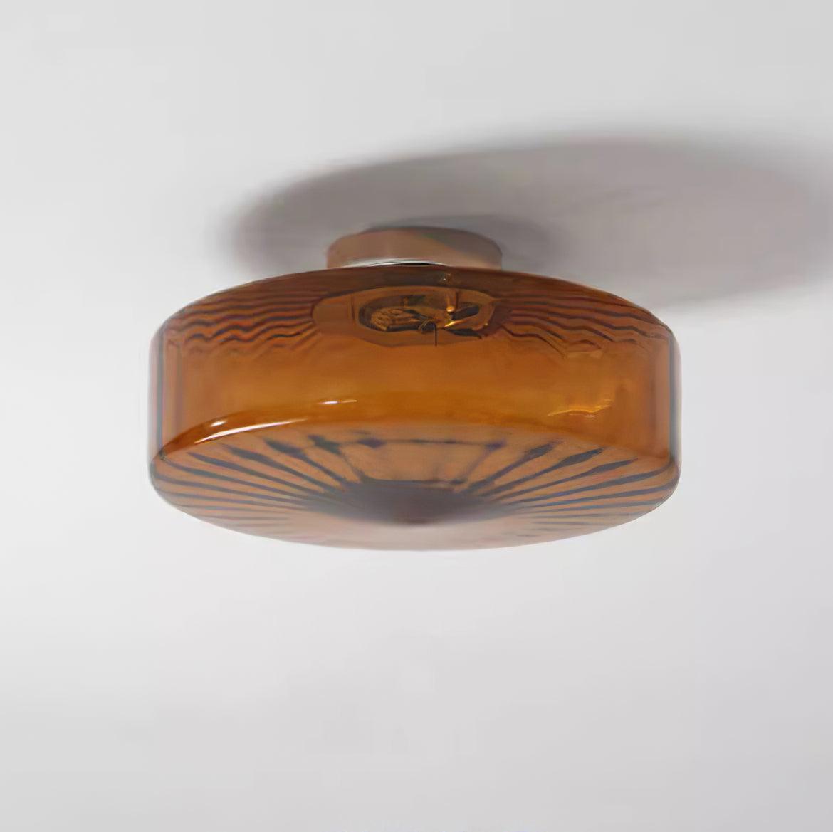 Amber Glass Ceiling Light – Mid-Century Flush Light, 20, 28 or 38cm, Chrome & Amber, Dimmable Option