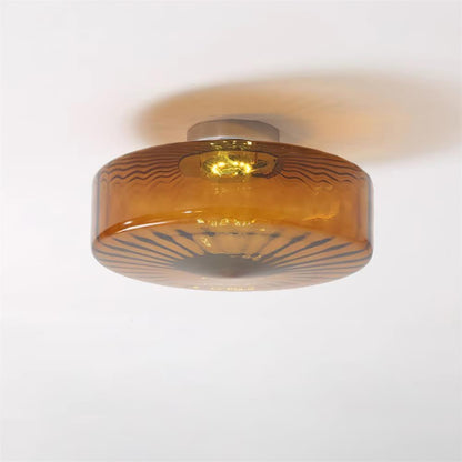 Amber Glass Ceiling Light – Mid-Century Flush Light, 20, 28 or 38cm, Chrome & Amber, Dimmable Option