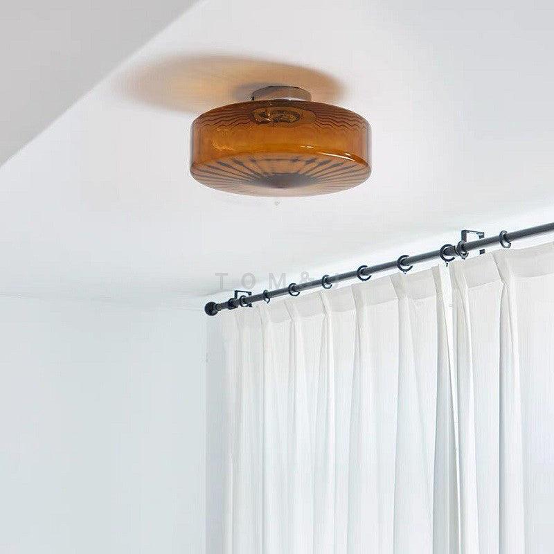 Amber Glass Ceiling Light – Mid-Century Flush Light, 20, 28 or 38cm, Chrome & Amber, Dimmable Option