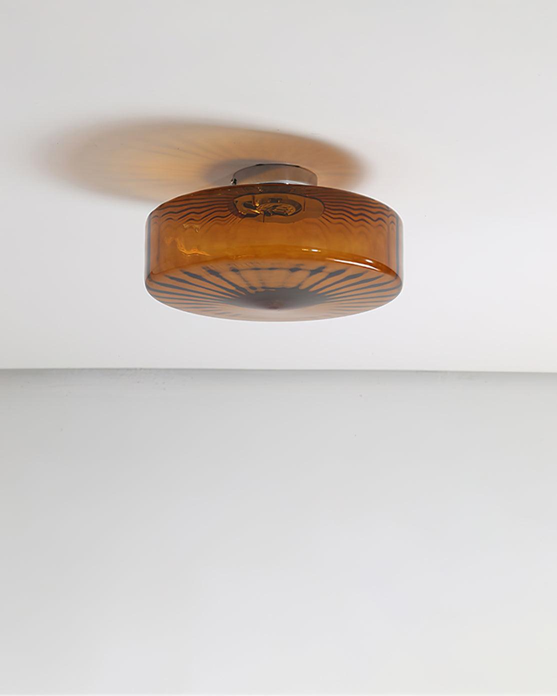Amber Glass Ceiling Light – Mid-Century Flush Light, 20, 28 or 38cm, Chrome & Amber, Dimmable Option