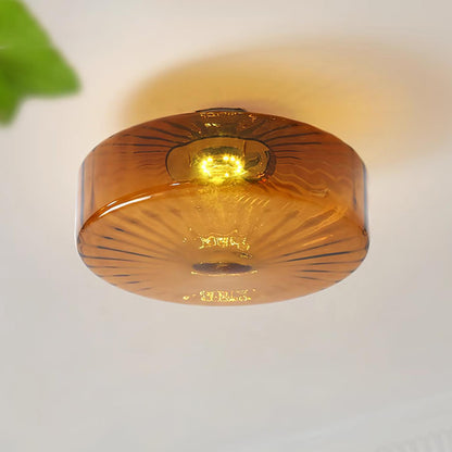 Amber Glass Ceiling Light – Mid-Century Flush Light, 20, 28 or 38cm, Chrome & Amber, Dimmable Option