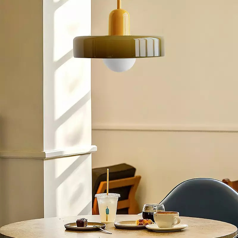 Bauhaus style glass pendant light with ring shade