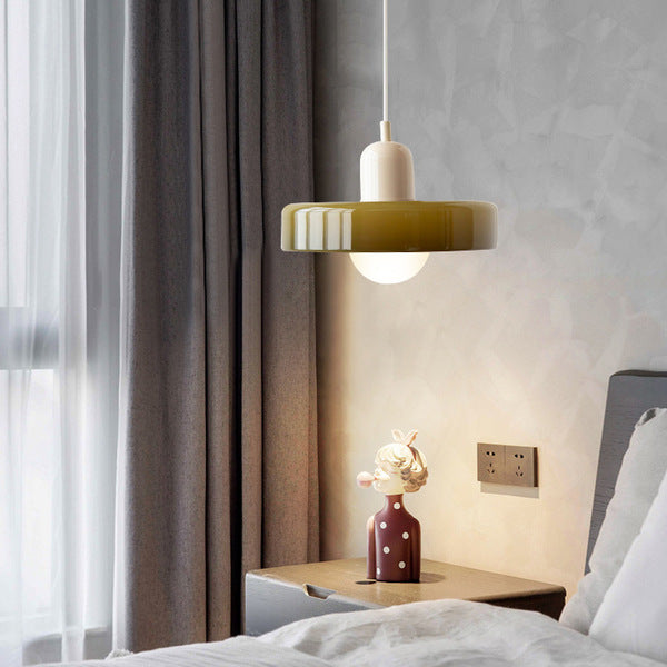 Bauhaus style glass pendant light with ring shade