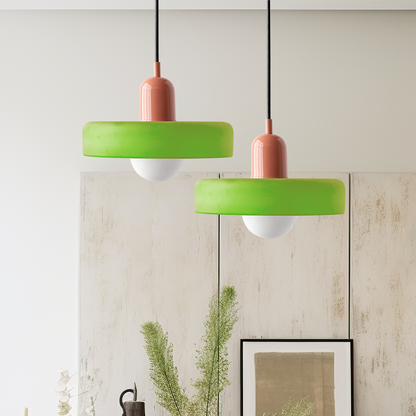 Bauhaus style glass pendant light with ring shade