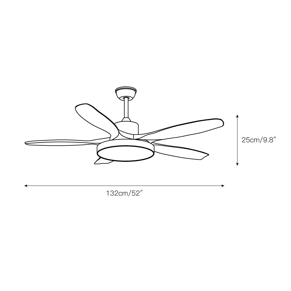 52 Inch Ceiling Fan with Light – Wood-Effect & Brass, 132cm, Warm LED, Remote Control