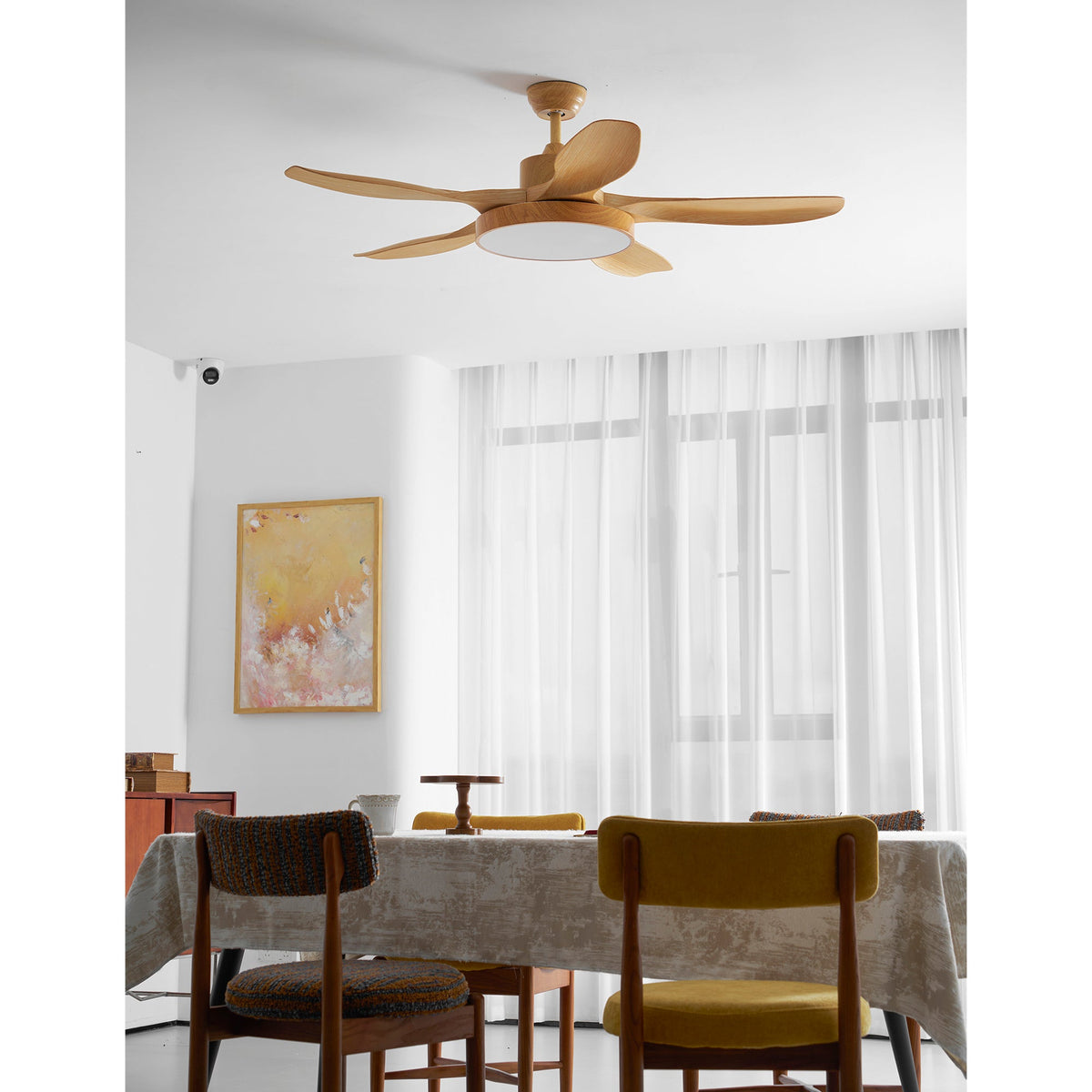 52 Inch Ceiling Fan with Light – Wood-Effect & Brass, 132cm, Warm LED, Remote Control