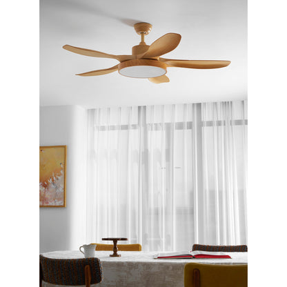 52 Inch Ceiling Fan with Light – Wood-Effect & Brass, 132cm, Warm LED, Remote Control