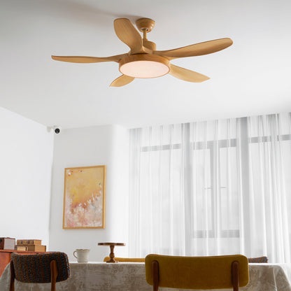 52 Inch Ceiling Fan with Light – Wood-Effect & Brass, 132cm, Warm LED, Remote Control
