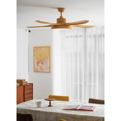 52 Inch Ceiling Fan with Light – Wood-Effect & Brass, 132cm, Warm LED, Remote Control