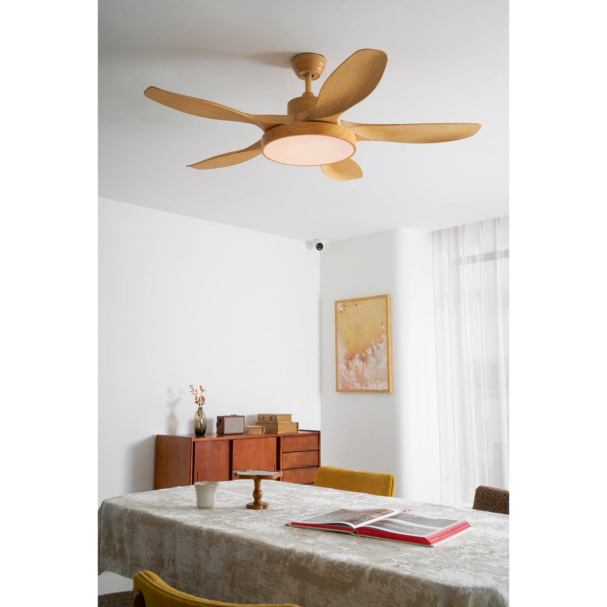 52 Inch Ceiling Fan with Light – Wood-Effect & Brass, 132cm, Warm LED, Remote Control