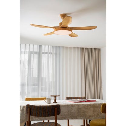52 Inch Ceiling Fan with Light – Wood-Effect & Brass, 132cm, Warm LED, Remote Control