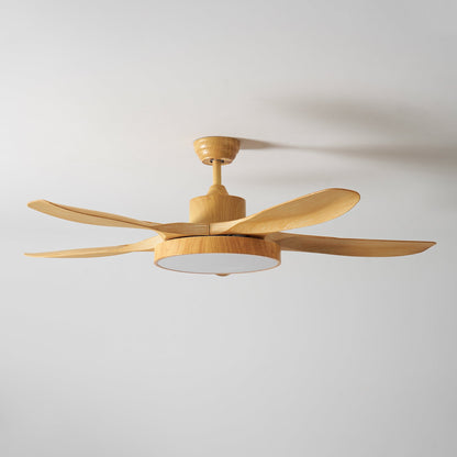 52 Inch Ceiling Fan with Light – Wood-Effect & Brass, 132cm, Warm LED, Remote Control