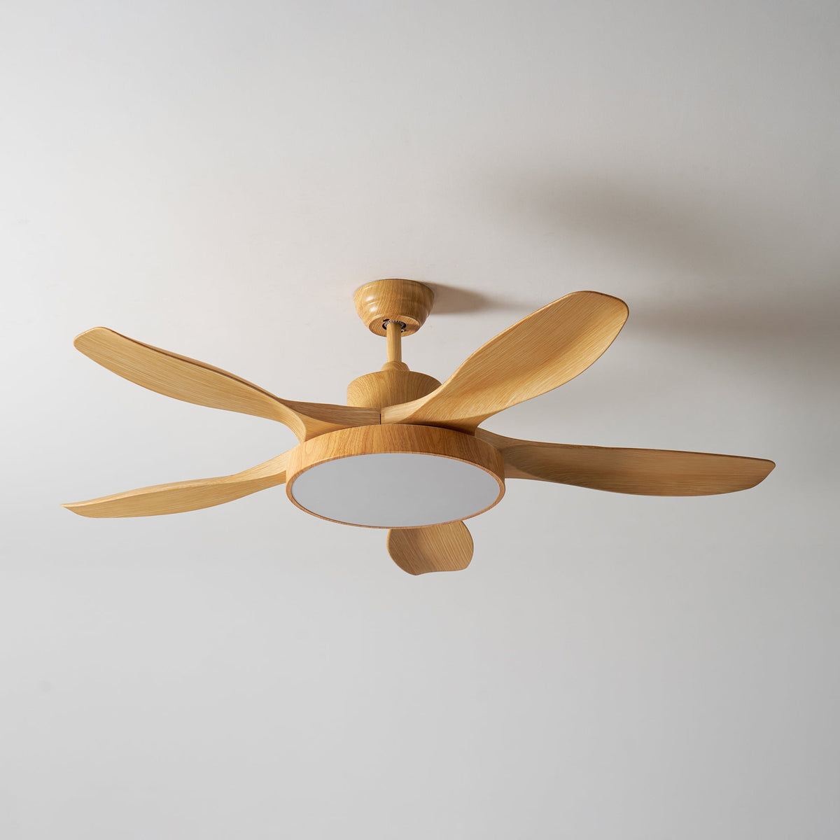52 Inch Ceiling Fan with Light – Wood-Effect & Brass, 132cm, Warm LED, Remote Control