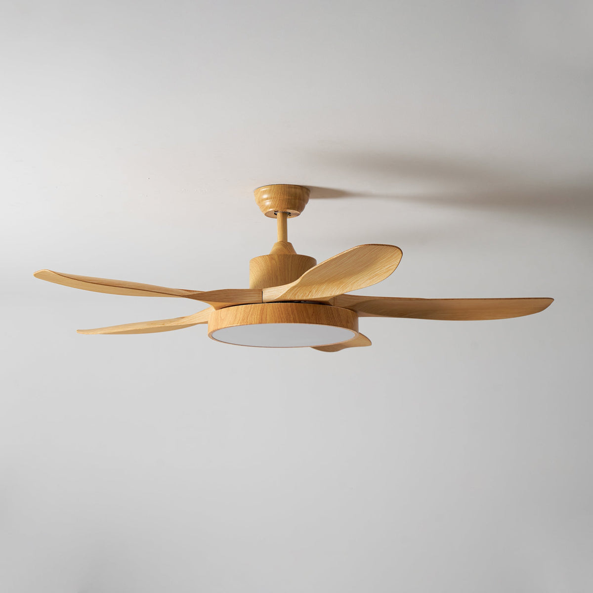 52 Inch Ceiling Fan with Light – Wood-Effect & Brass, 132cm, Warm LED, Remote Control