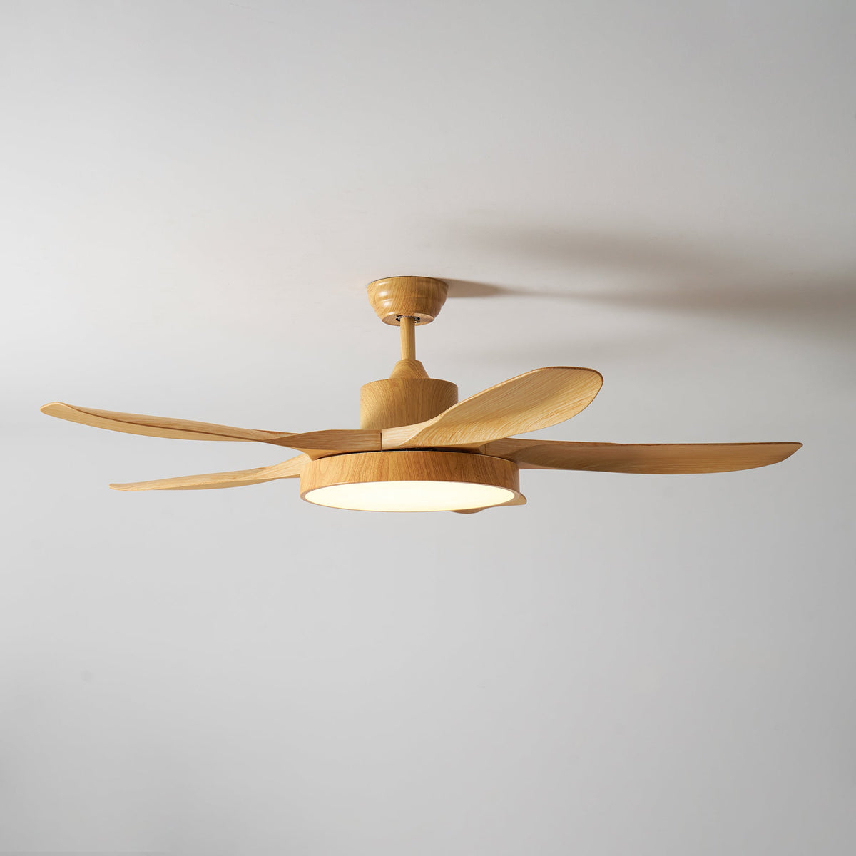 52 Inch Ceiling Fan with Light – Wood-Effect & Brass, 132cm, Warm LED, Remote Control