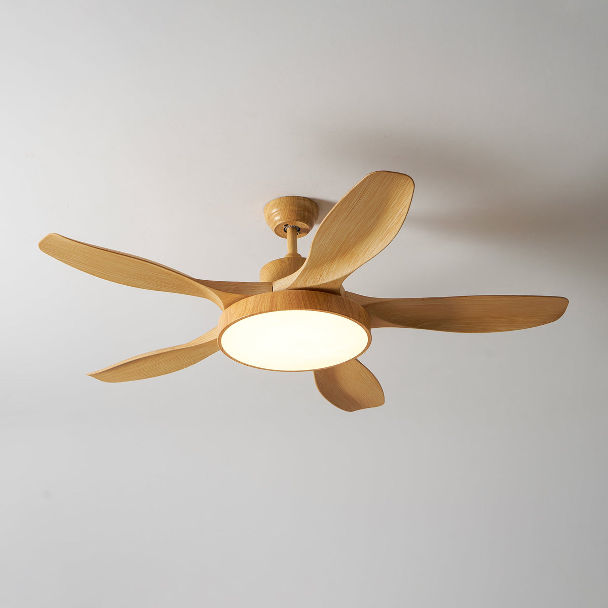 52 Inch Ceiling Fan with Light – Wood-Effect & Brass, 132cm, Warm LED, Remote Control